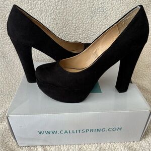 Call It Spring Black Faux Suede Heels size 8